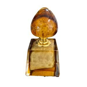 Vintage Papyrus Gold Amber Art Glass Perfume Bottle Abstract Vanity Modernist‎